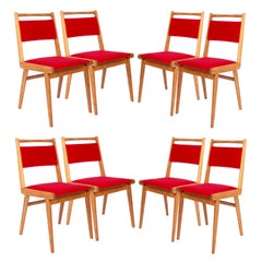Set of Eight 20th Century Red Velvet Chairs, by Rajmund Halas, Poland, 1960s