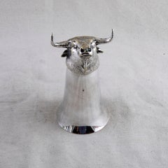 Set of Eight 20th Century Spanish Silver Plate Stirrup Cups with Hunt Animals