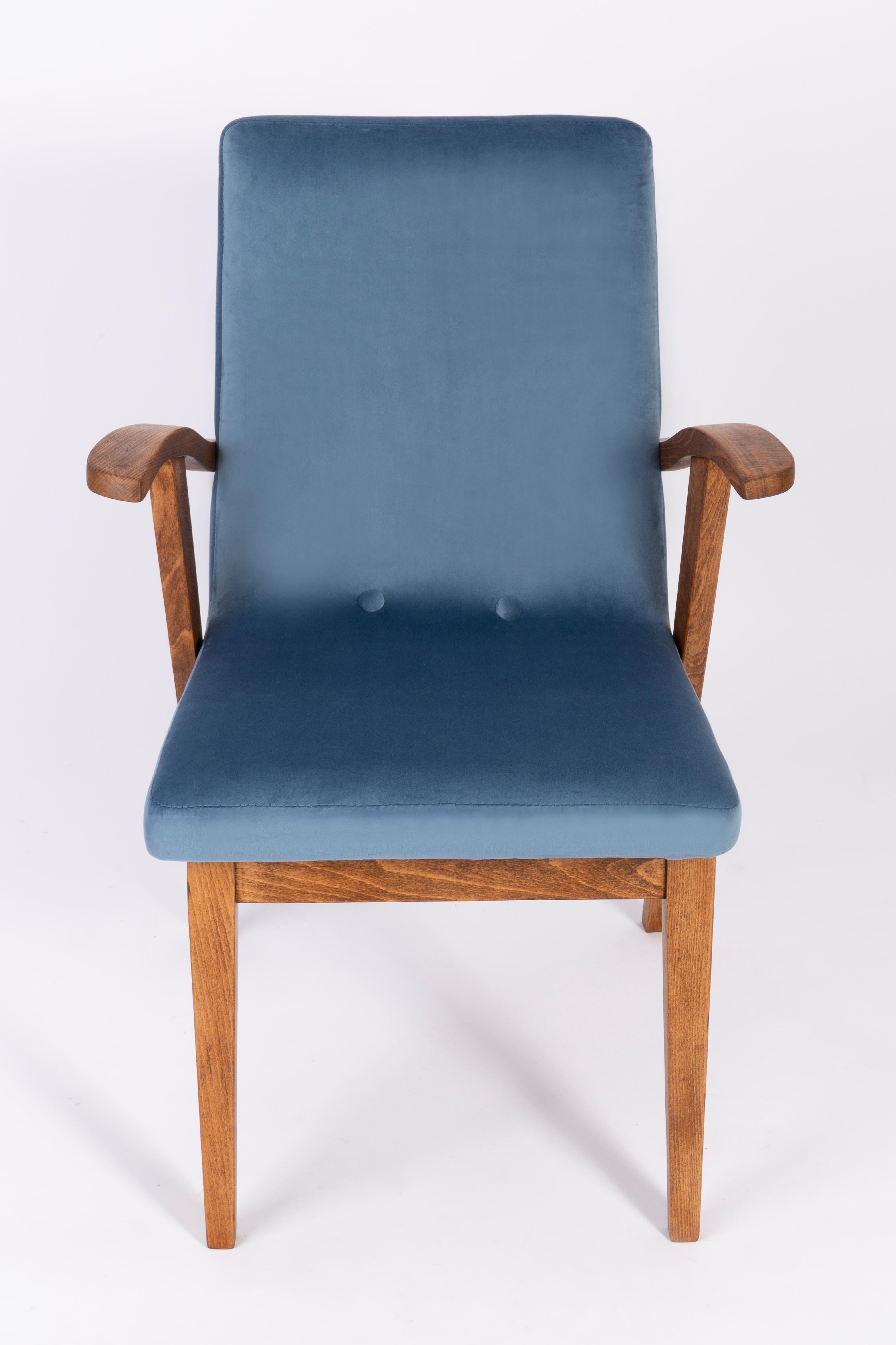 Hand-Crafted Set of Eight 20th Century Vintage Blue Chairs by Mieczyslaw Puchala, 1960s For Sale
