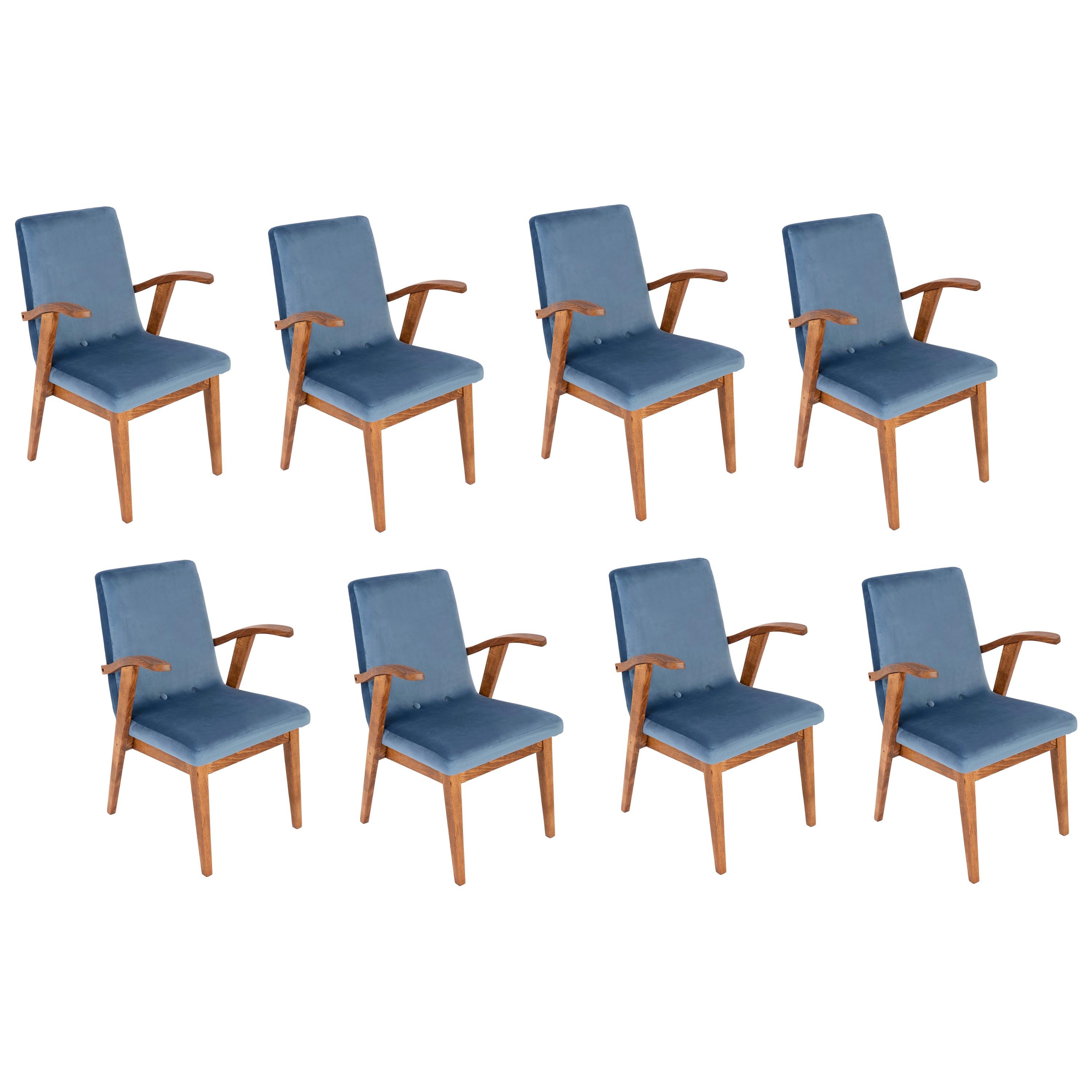 Set of Eight 20th Century Vintage Blue Chairs by Mieczyslaw Puchala, 1960s