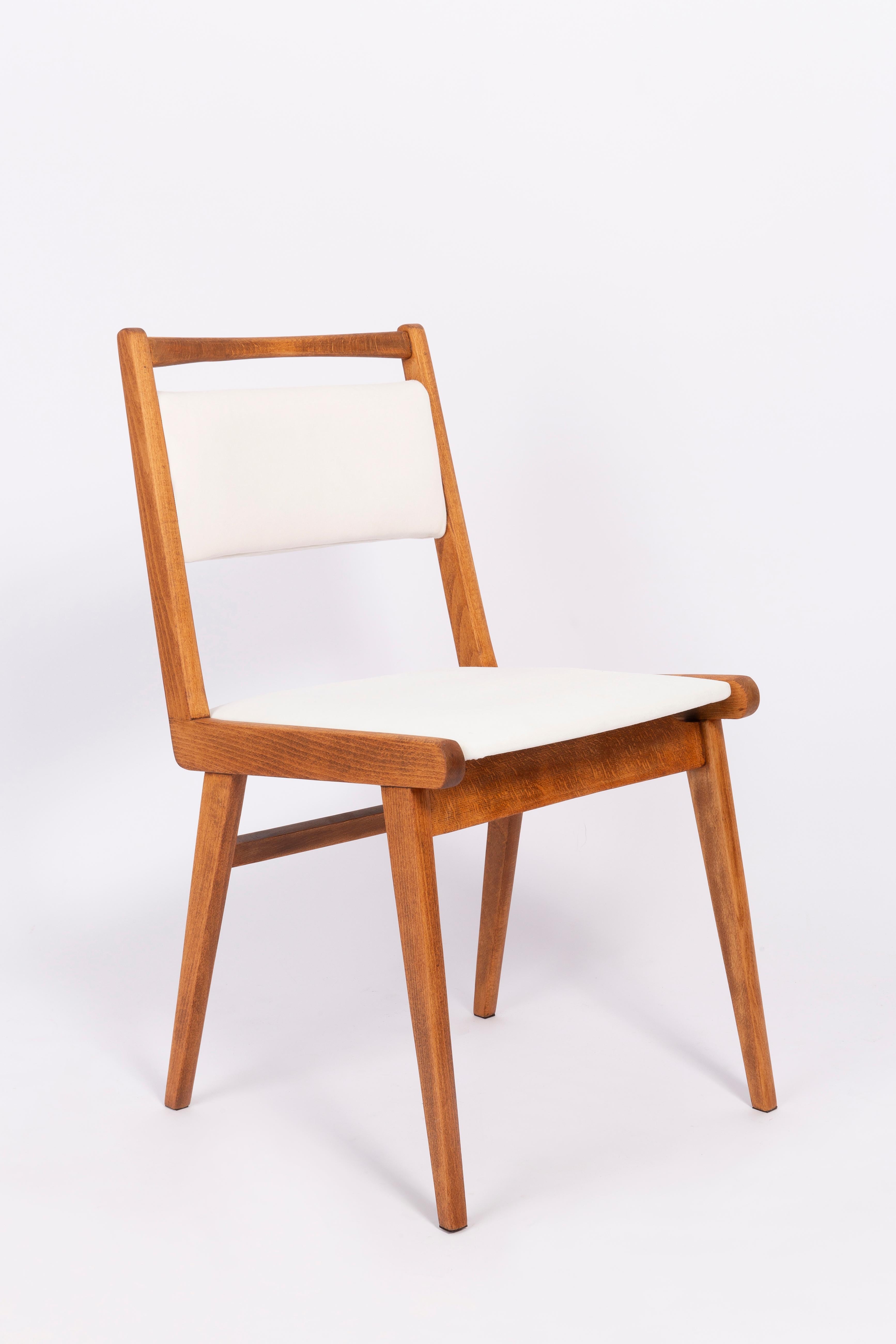 Mid-Century Modern Set of Eight 20th Century White Velvet Chairs, Poland, 1960s For Sale