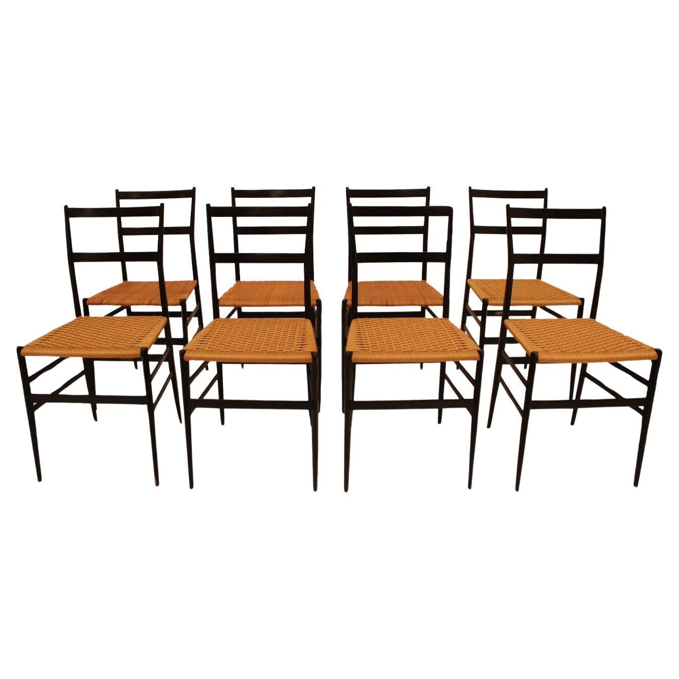 Set Of Eight 699 "Superleggera" Chairs Designed By Gio Ponti for Amedeo Cassina. For Sale