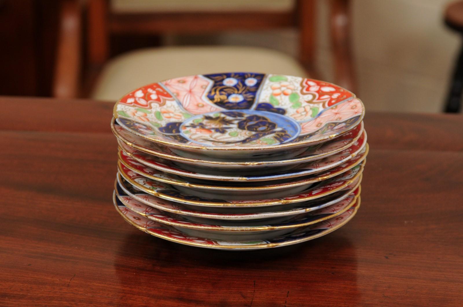 Set of Eight '8' Porcelain Plates in “Money Tree” Pattern, England, circa 1820 For Sale 5