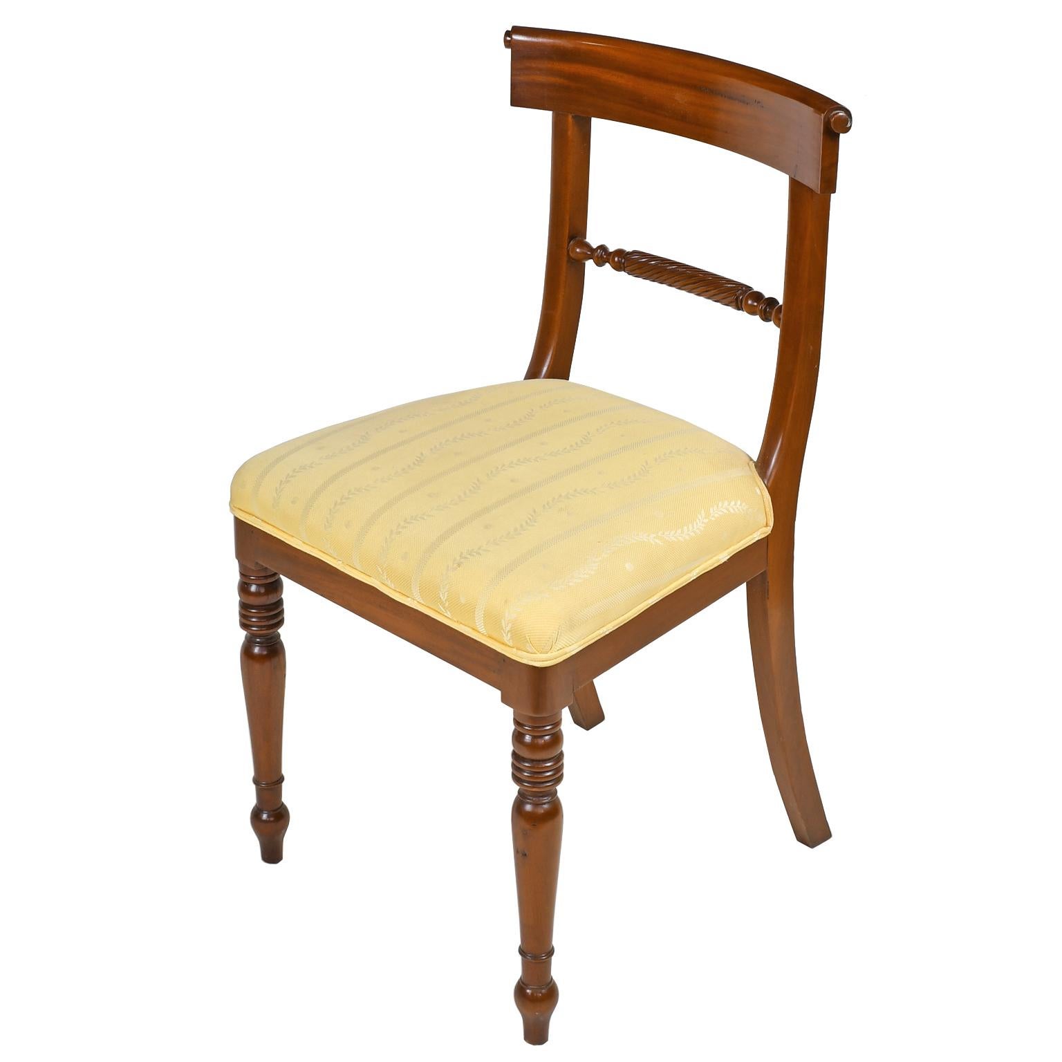 English Set of Eight '8' Regency Style Dining Chairs in Mahogany with Upholstered Seat