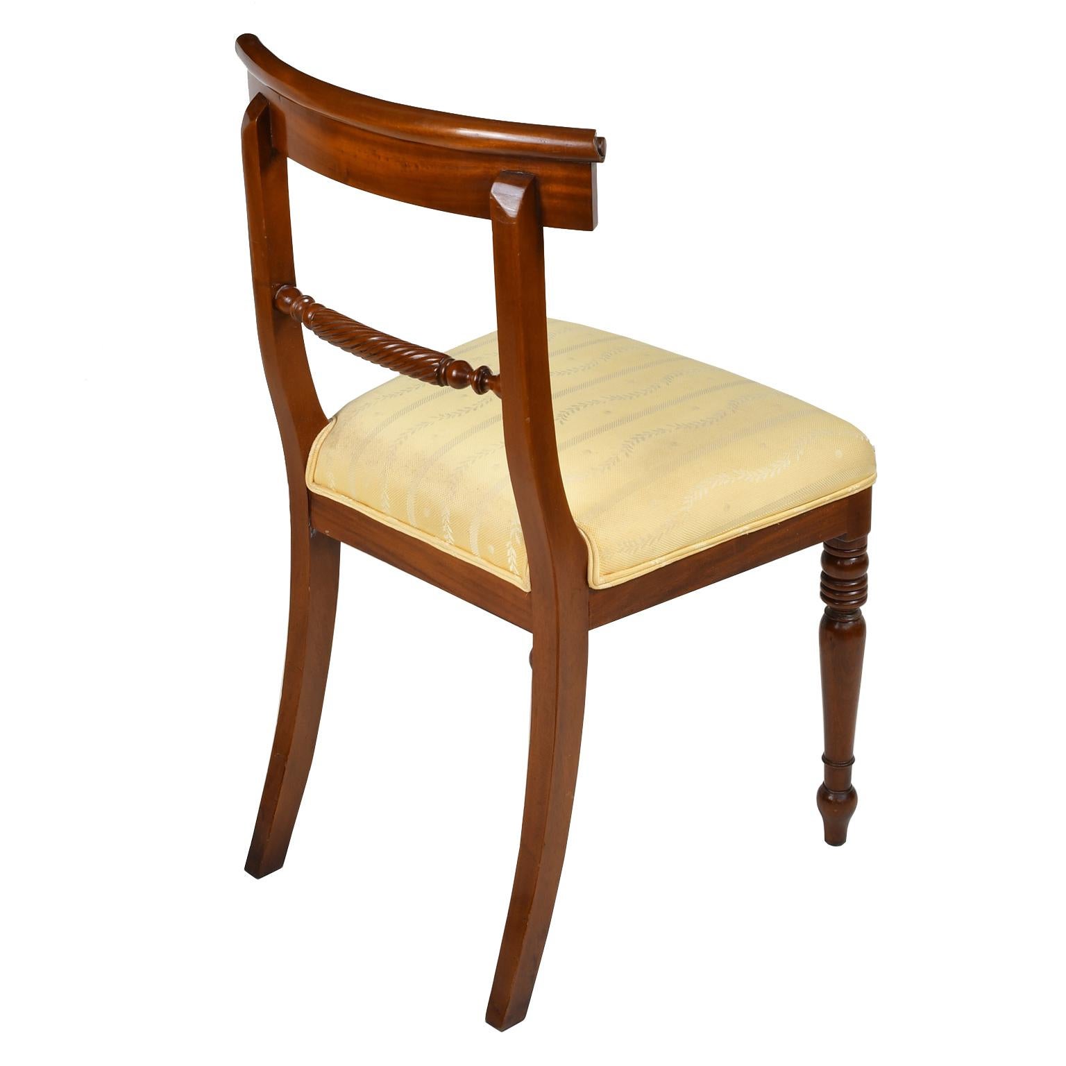 Upholstery Set of Eight '8' Regency Style Dining Chairs in Mahogany with Upholstered Seat