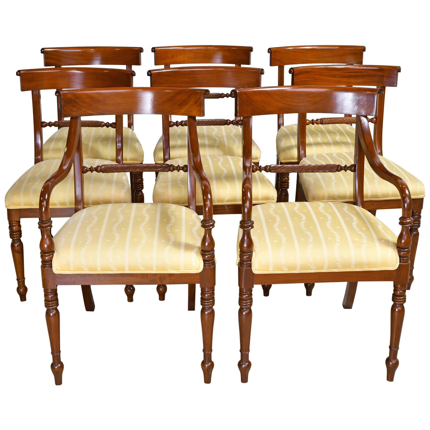 Set of Eight '8' Regency Style Dining Chairs in Mahogany with Upholstered Seat