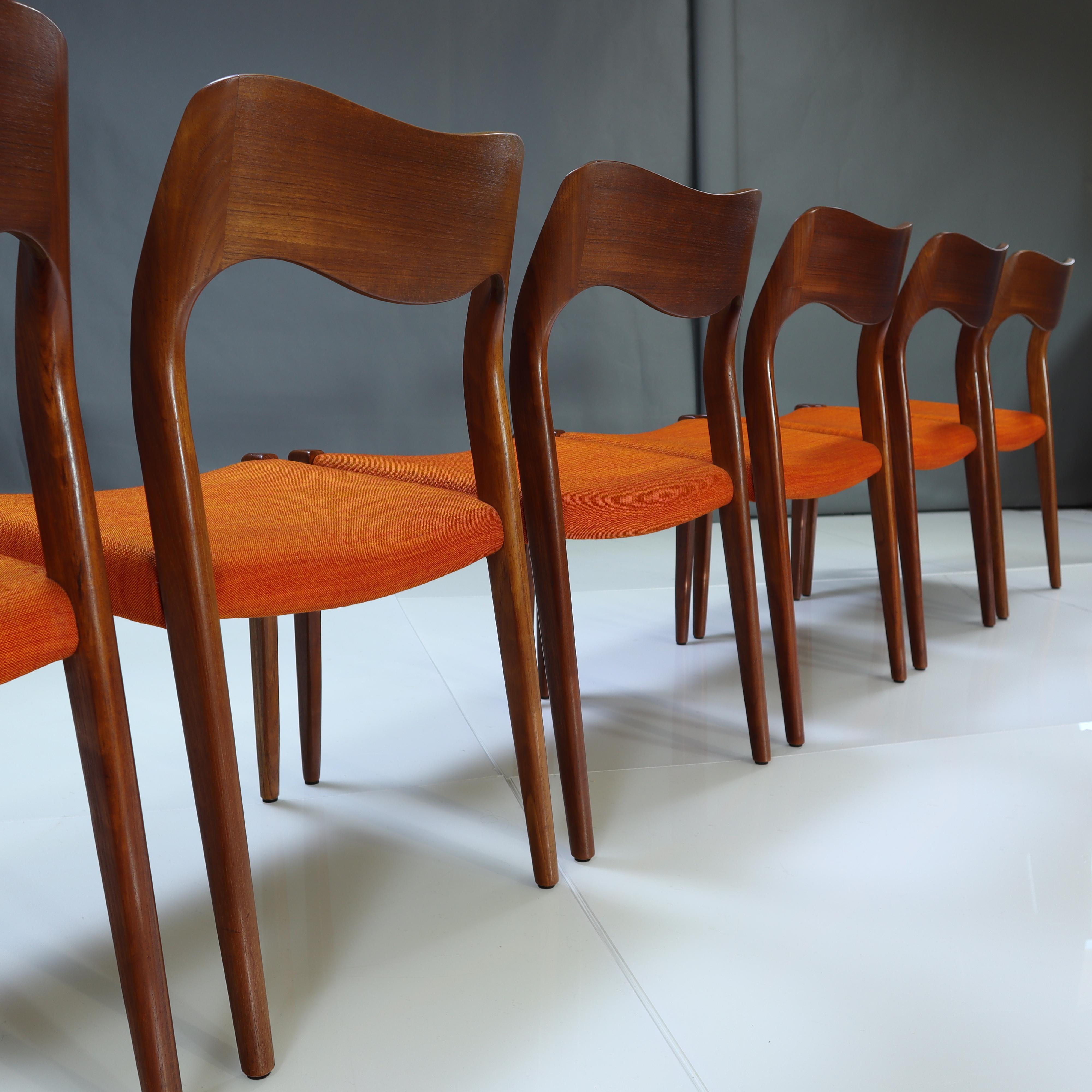 20th Century Set of Eight (8) Vintage Danish Niels Møller Dining Chairs Model 71 in Teak