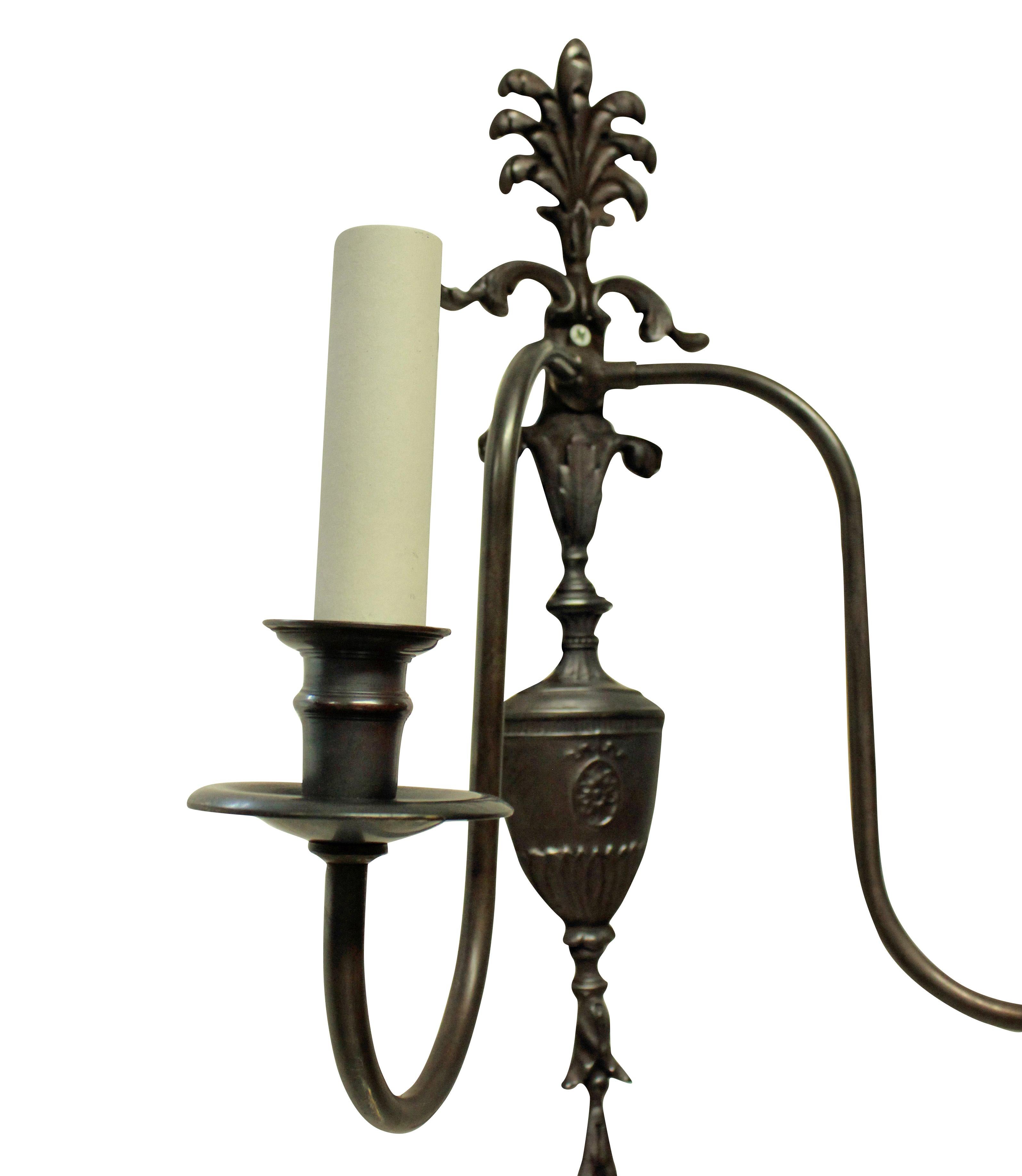 English Set of Eight Adam Style Bronzed Wall Sconces