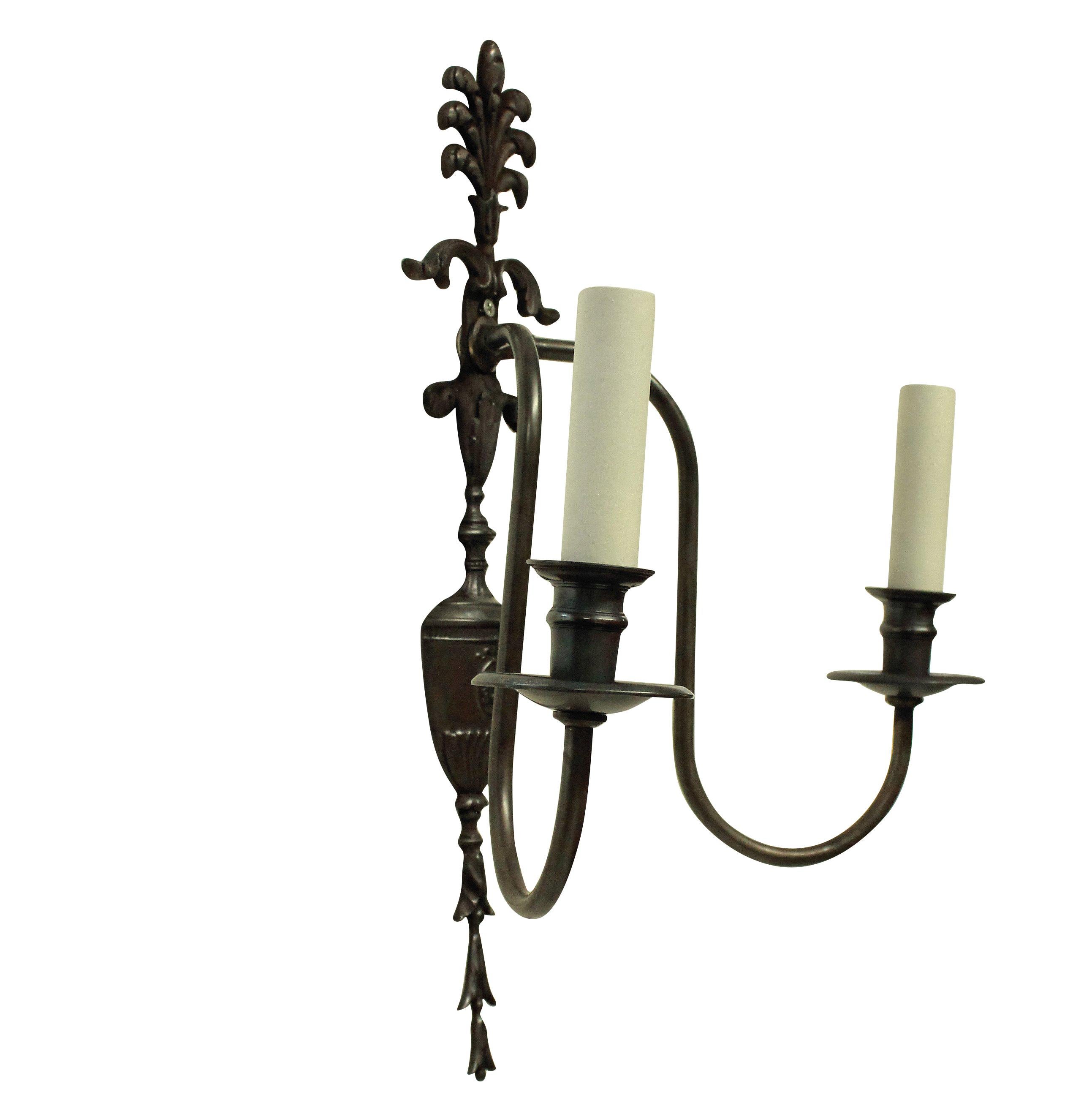 Early 20th Century Set of Eight Adam Style Bronzed Wall Sconces