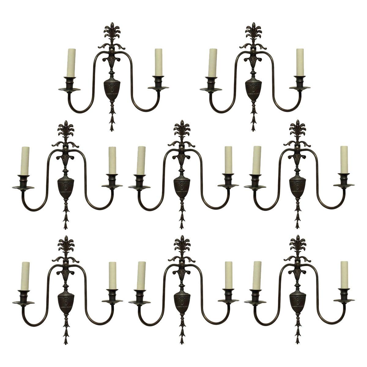 Set of Eight Adam Style Bronzed Wall Sconces