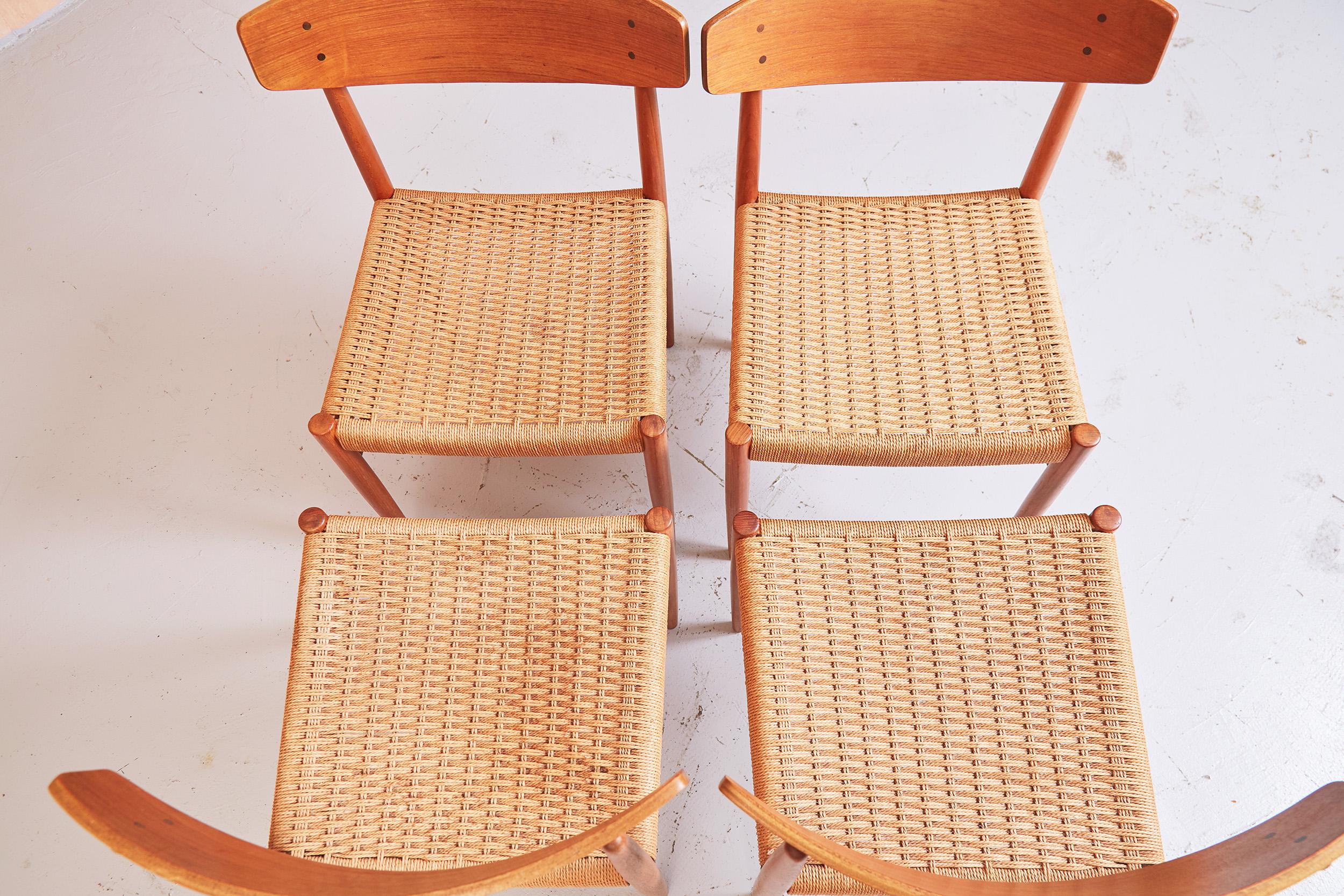 Set of Eight AM Mobler Model 501 Chairs Vintage Danish Teak and Paper Cord 10