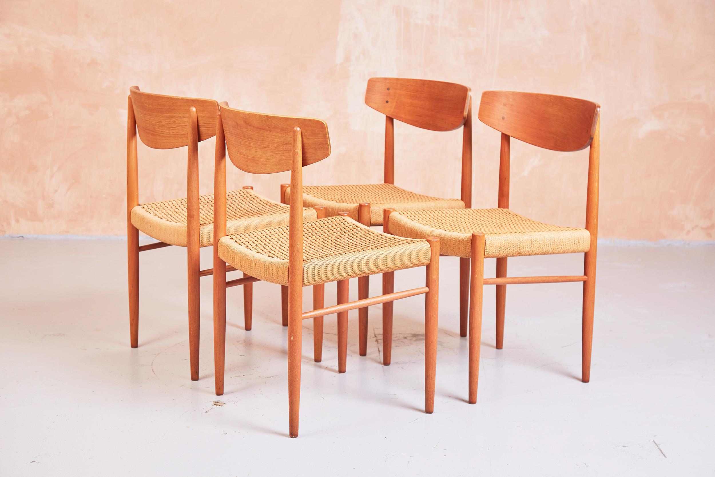 Mid-20th Century Set of Eight AM Mobler Model 501 Chairs Vintage Danish Teak and Paper Cord
