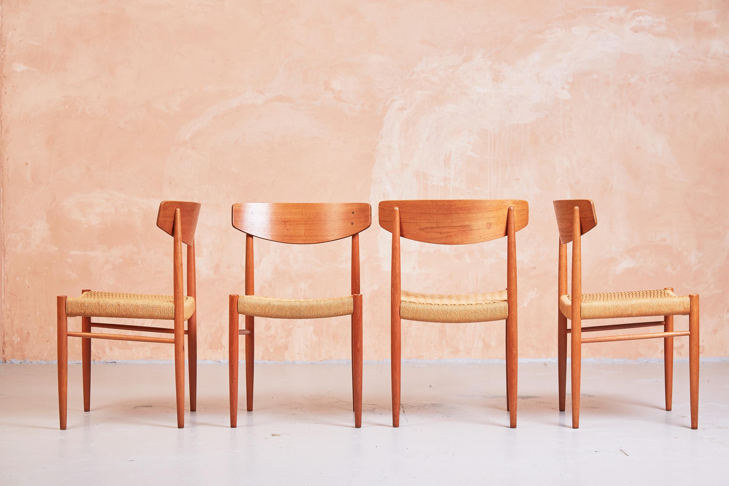 Papercord Set of Eight AM Mobler Model 501 Chairs Vintage Danish Teak and Paper Cord