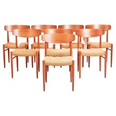 Set of Eight AM Mobler Model 501 Chairs Vintage Danish Teak and Paper Cord