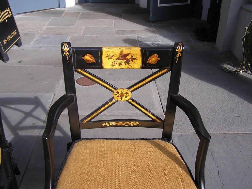 Ensemble de huit chaises américaines de style fantaisie laquées noires et dorées de Baltimore, vers 1810 Excellent état - En vente à Hollywood, SC