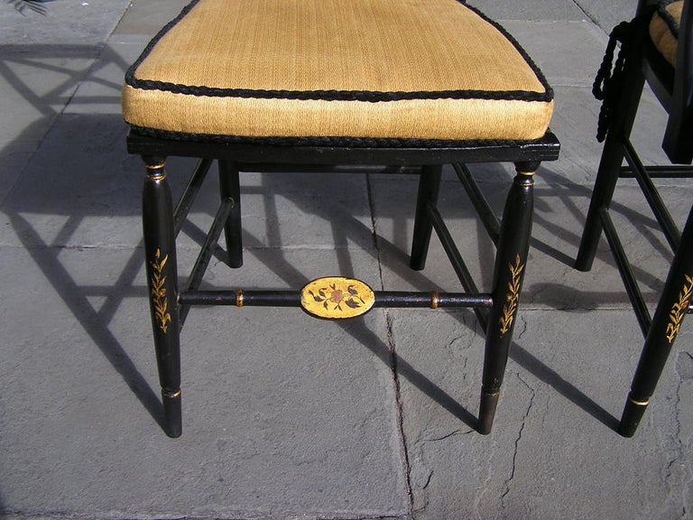 Set of Eight American Black Lacquered and Gilt Fancy Chairs Baltimore, C. 1810 For Sale 2