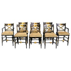 Used Set of Eight American Black Lacquered and Gilt Fancy Chairs Baltimore, C. 1810