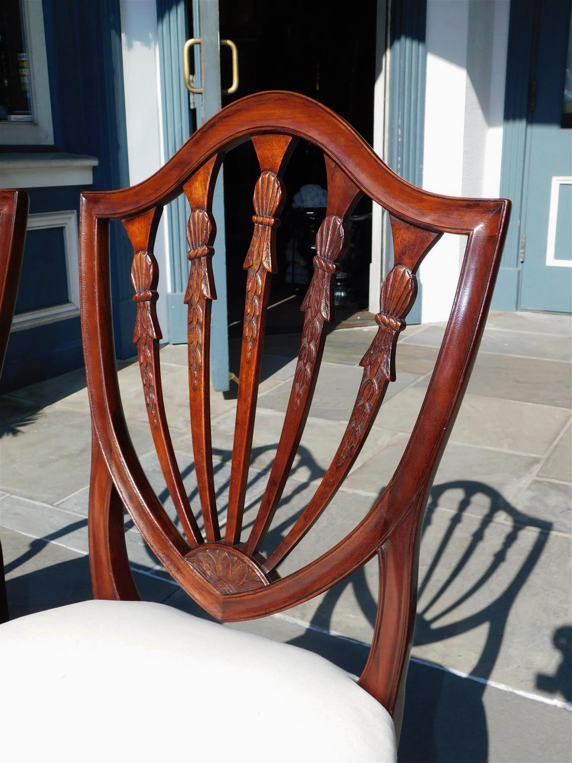Set of Eight American Hepplewhite Mahogany Shield Back Dining Room Chairs C 1820 1