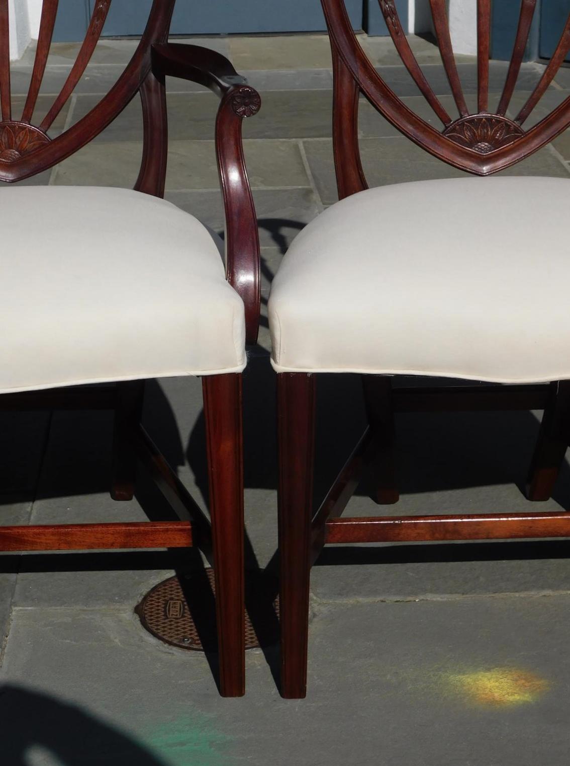 Set of Eight American Hepplewhite Mahogany Shield Back Dining Room Chairs C 1820 2