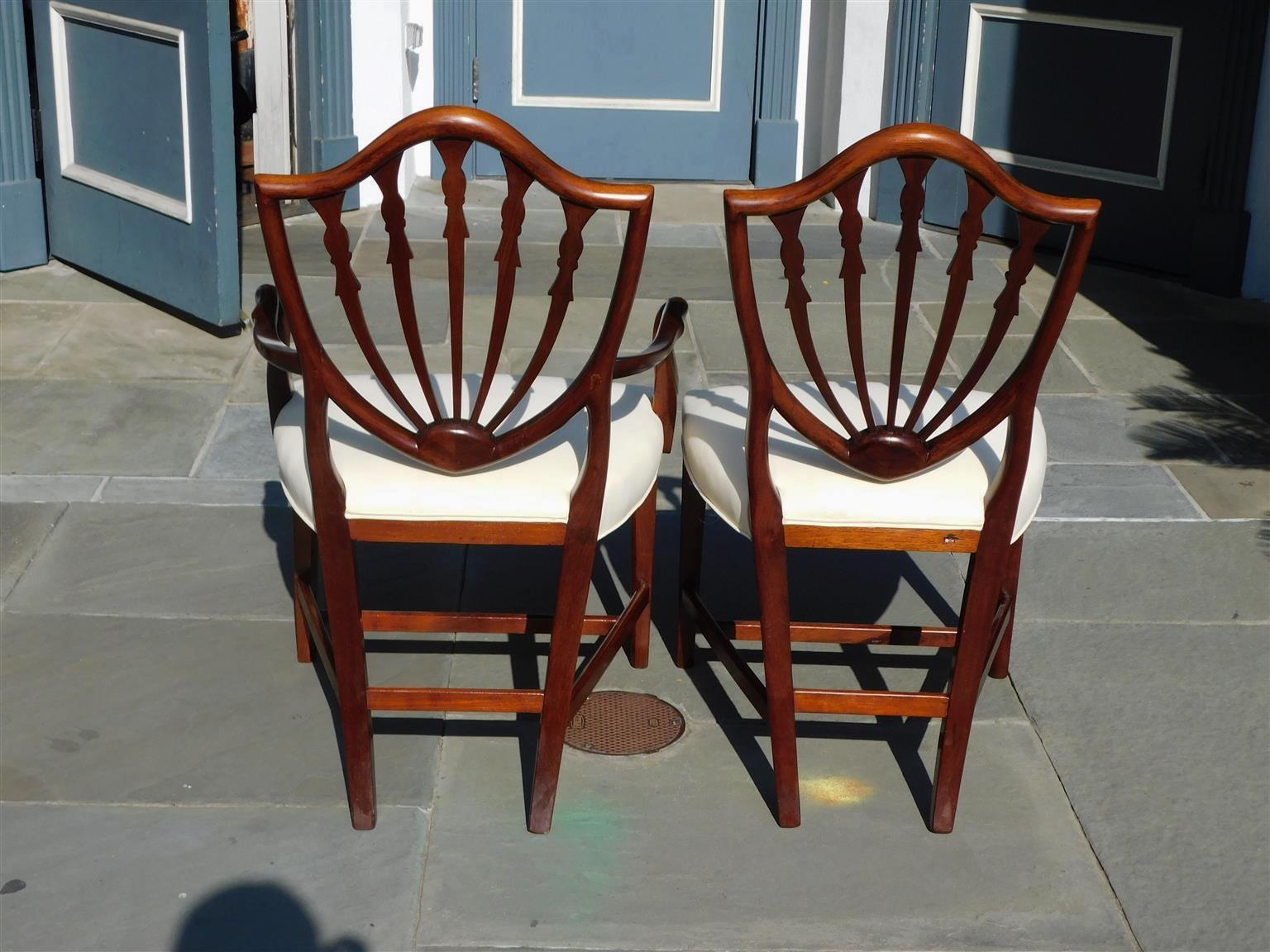 Set of Eight American Hepplewhite Mahogany Shield Back Dining Room Chairs C 1820 3