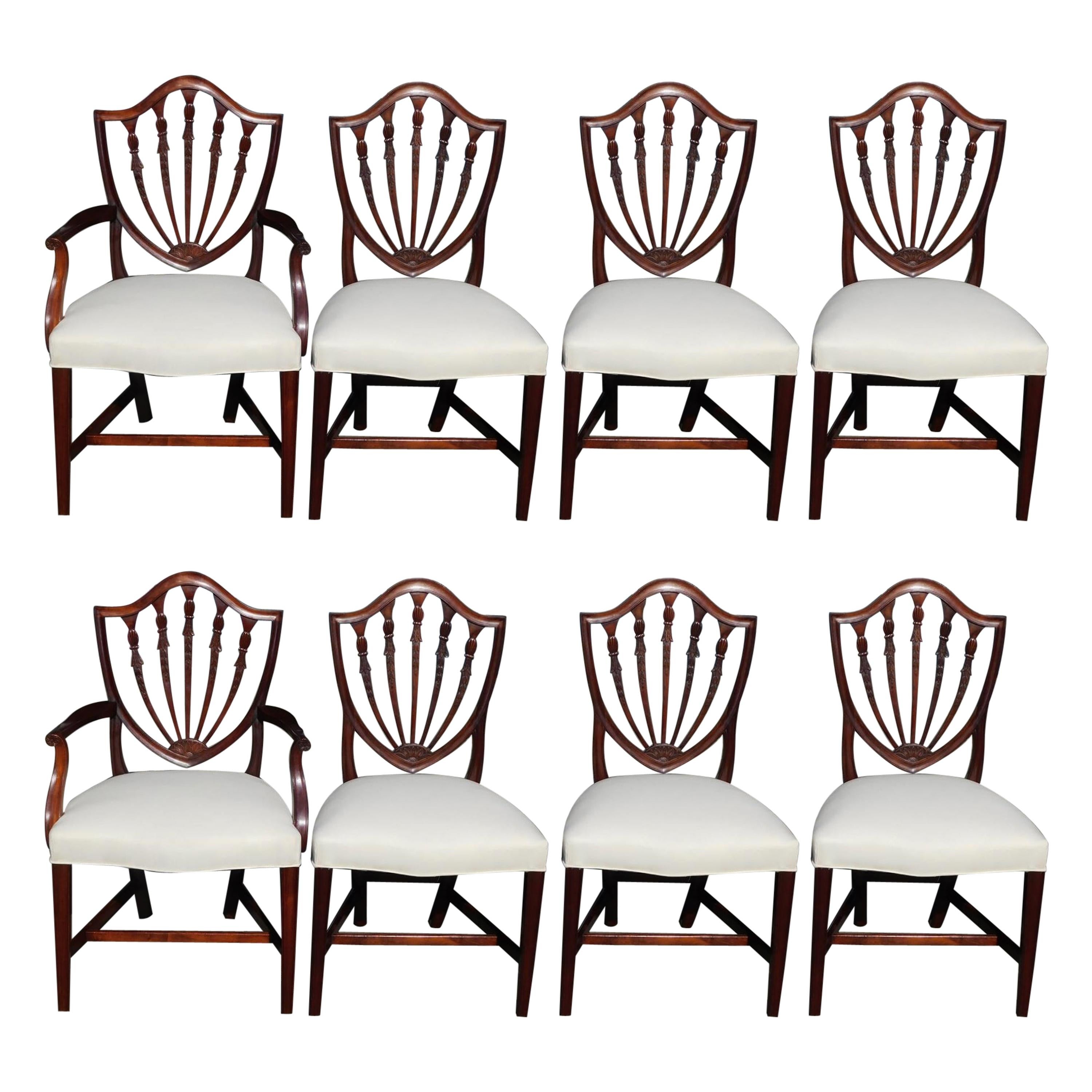 Set of Eight American Hepplewhite Mahogany Shield Back Dining Room Chairs C 1820
