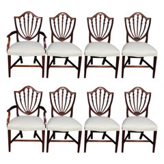 Antique Set of Eight American Hepplewhite Mahogany Shield Back Dining Room Chairs C 1820