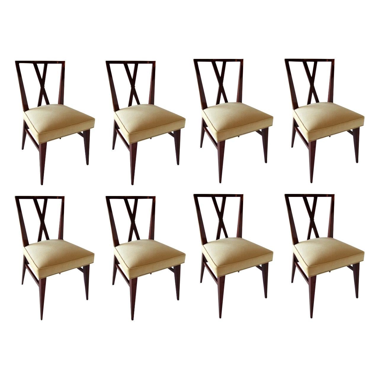 Set of Eight American Modern X-Back Dining Chairs by Tommi Parzinger