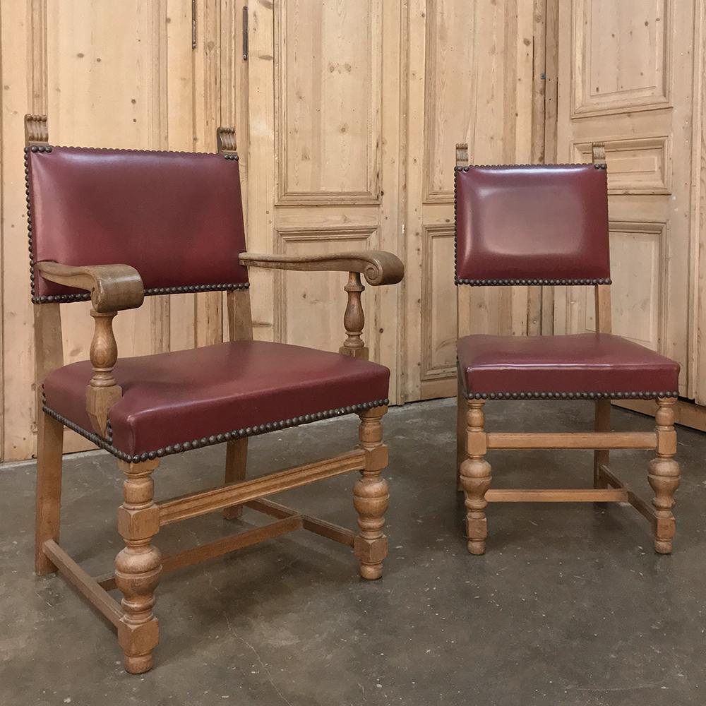 Belgian Set of Eight Antique Chairs Includes 1 Armchair