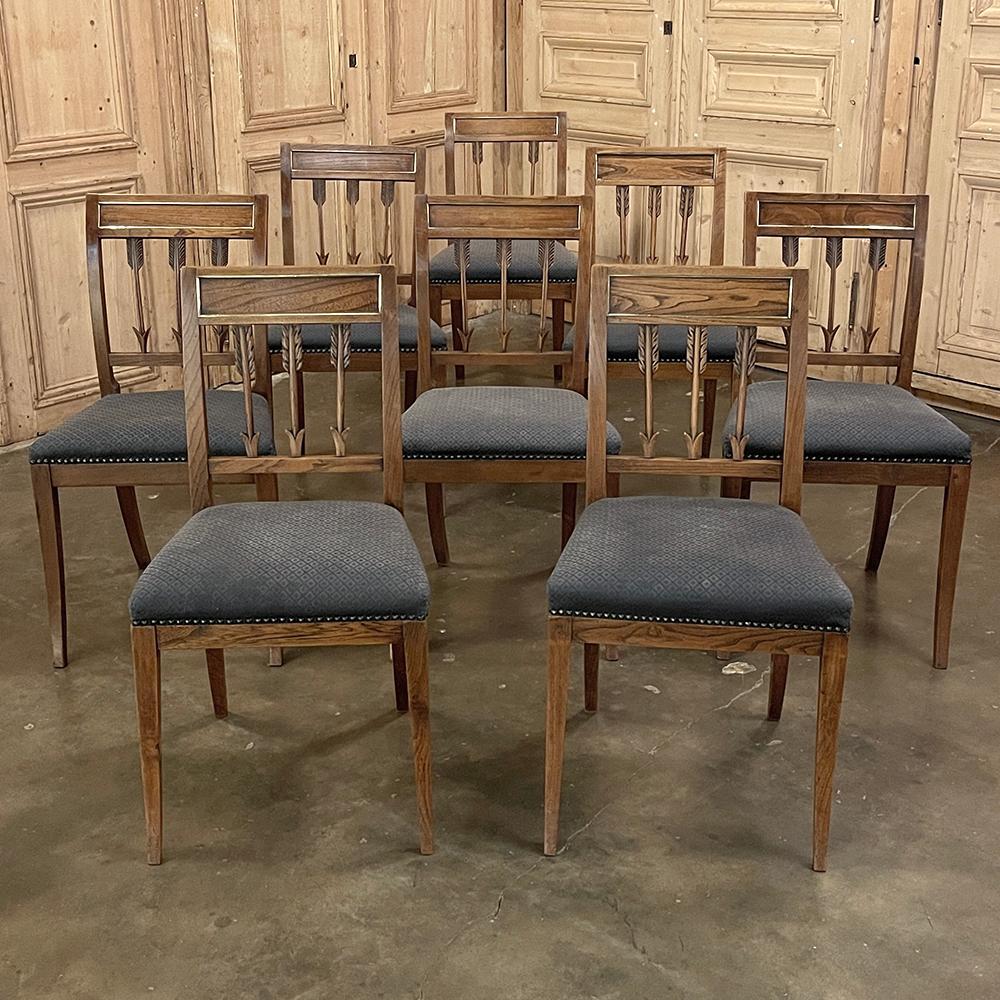 Hand-Carved Set of Eight Antique French Directoire Dining Chairs For Sale