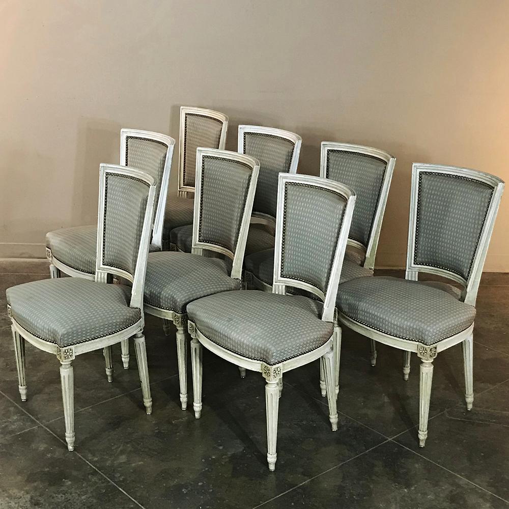 Set of Eight Antique French Louis XVI Dining Painted Chairs In Good Condition In Dallas, TX