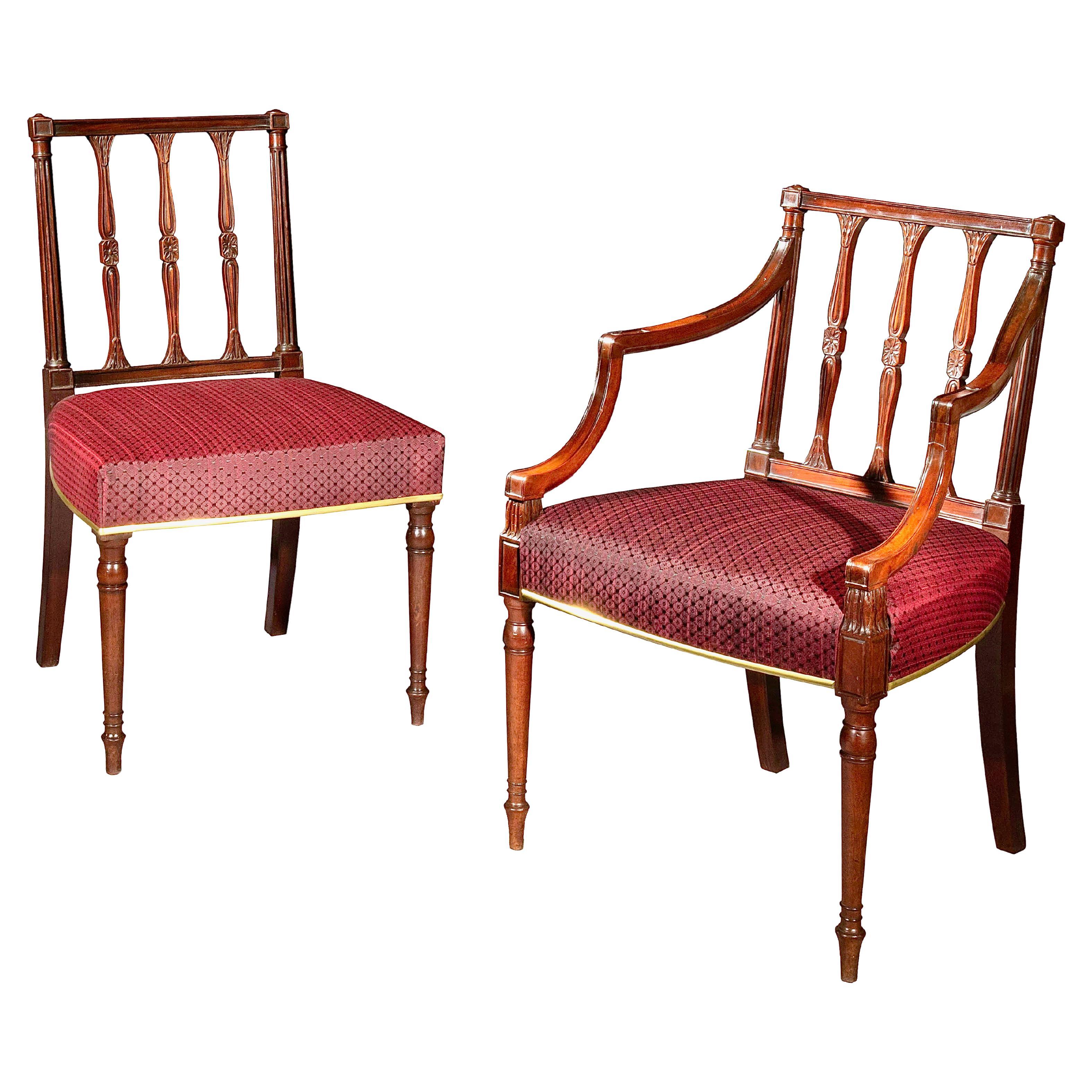 Hand-Carved Set of Eight Antique Georgian Dining Chairs, circa 1780