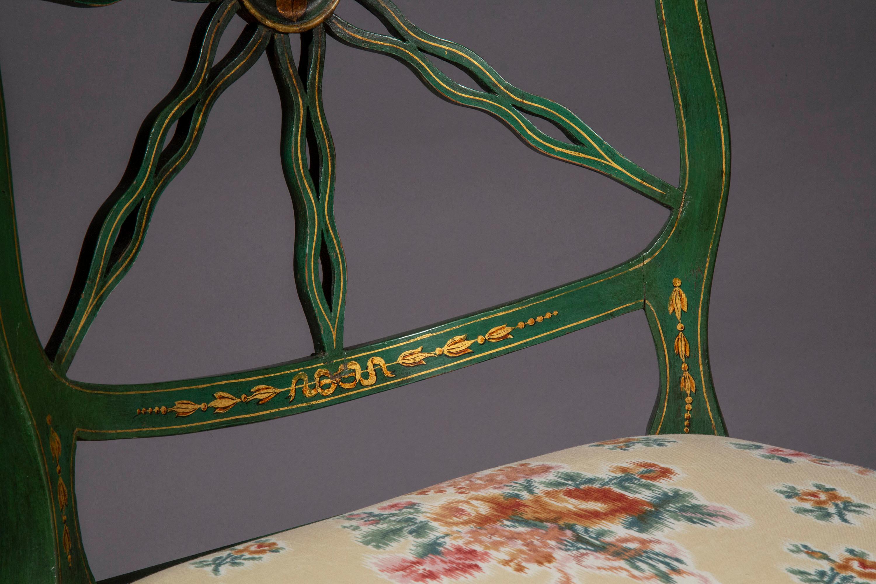 Set of Six George III Green Painted Dining Chairs 2
