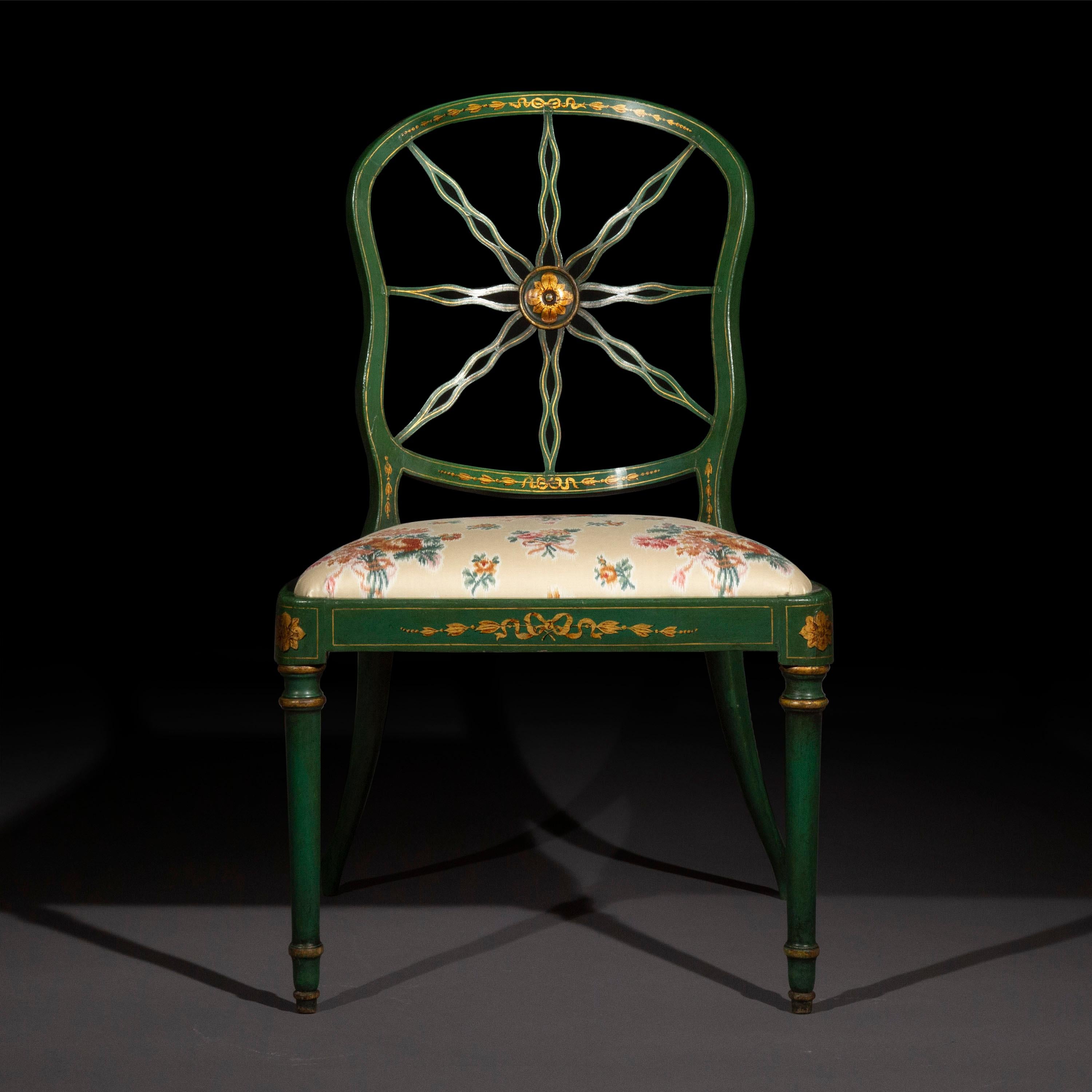 Set of Six George III Green Painted Dining Chairs In Good Condition In London, GB