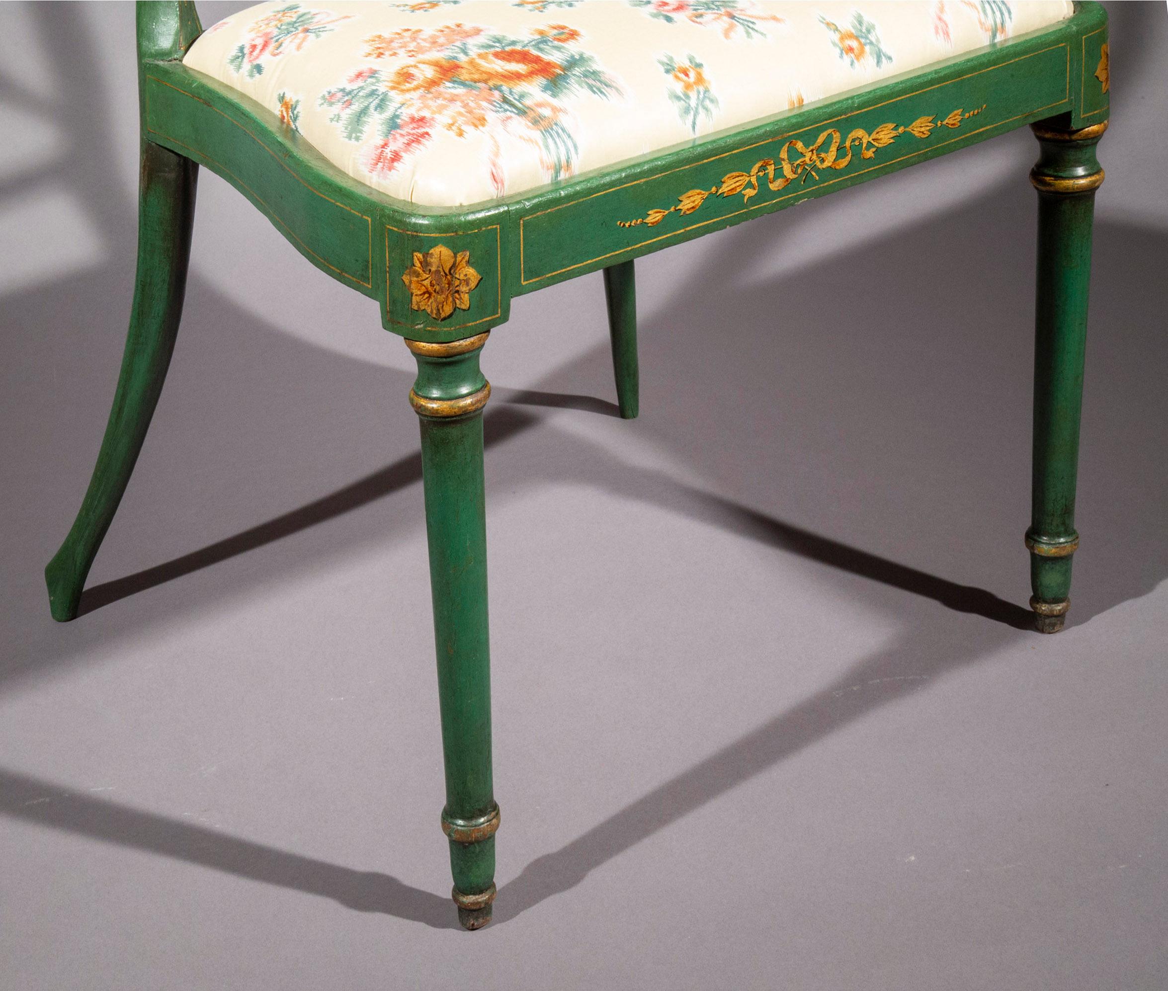 18th Century Set of Six George III Green Painted Dining Chairs