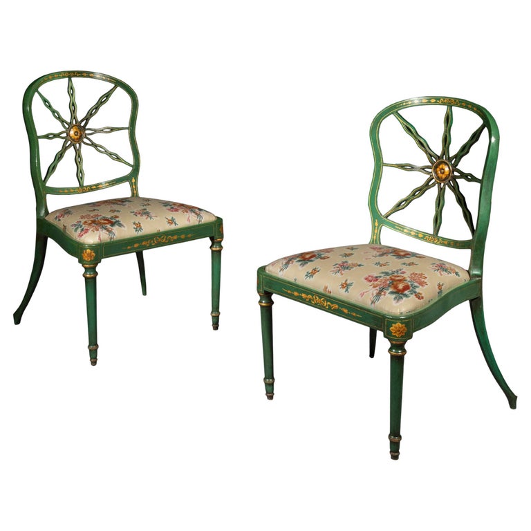 Set Of Eight Antique Green Painted, Green Painted Dining Chairs