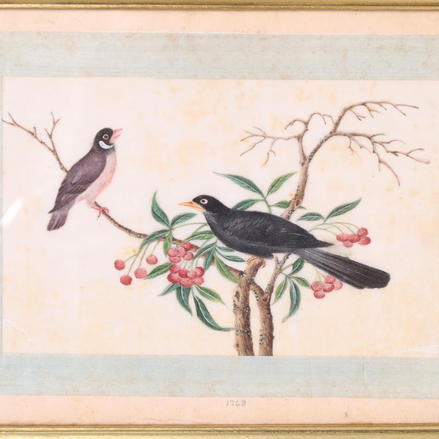 Ensemble de huit peintures d'oiseaux japonaises anciennes en vente 2