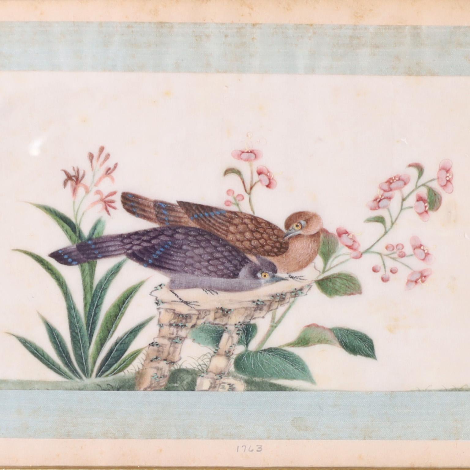 Set von acht antiken japanischen Vogelgemälden (George III.) im Angebot