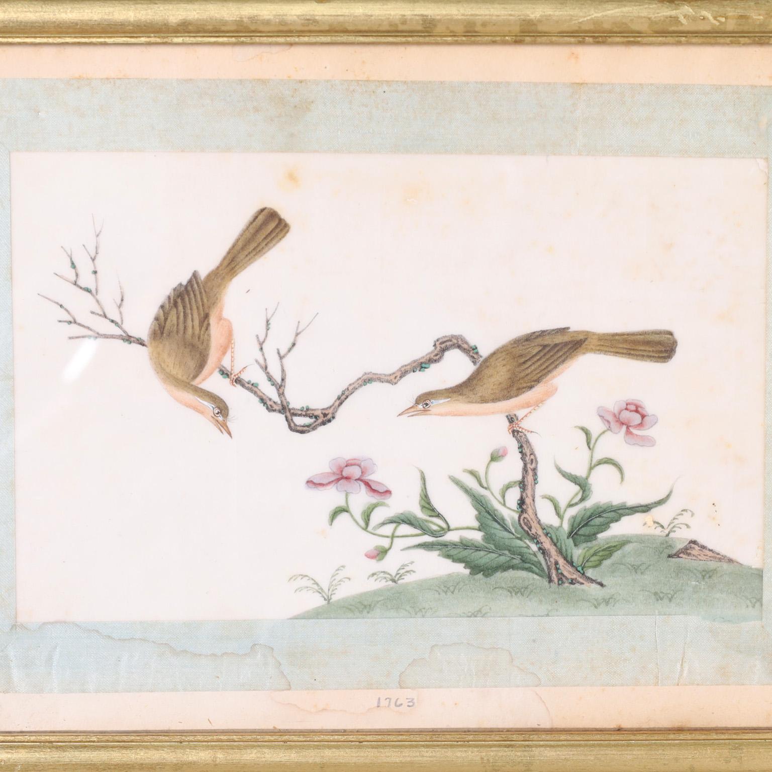 Hand-Painted Set of Eight Antique Japanese Bird Paintings For Sale