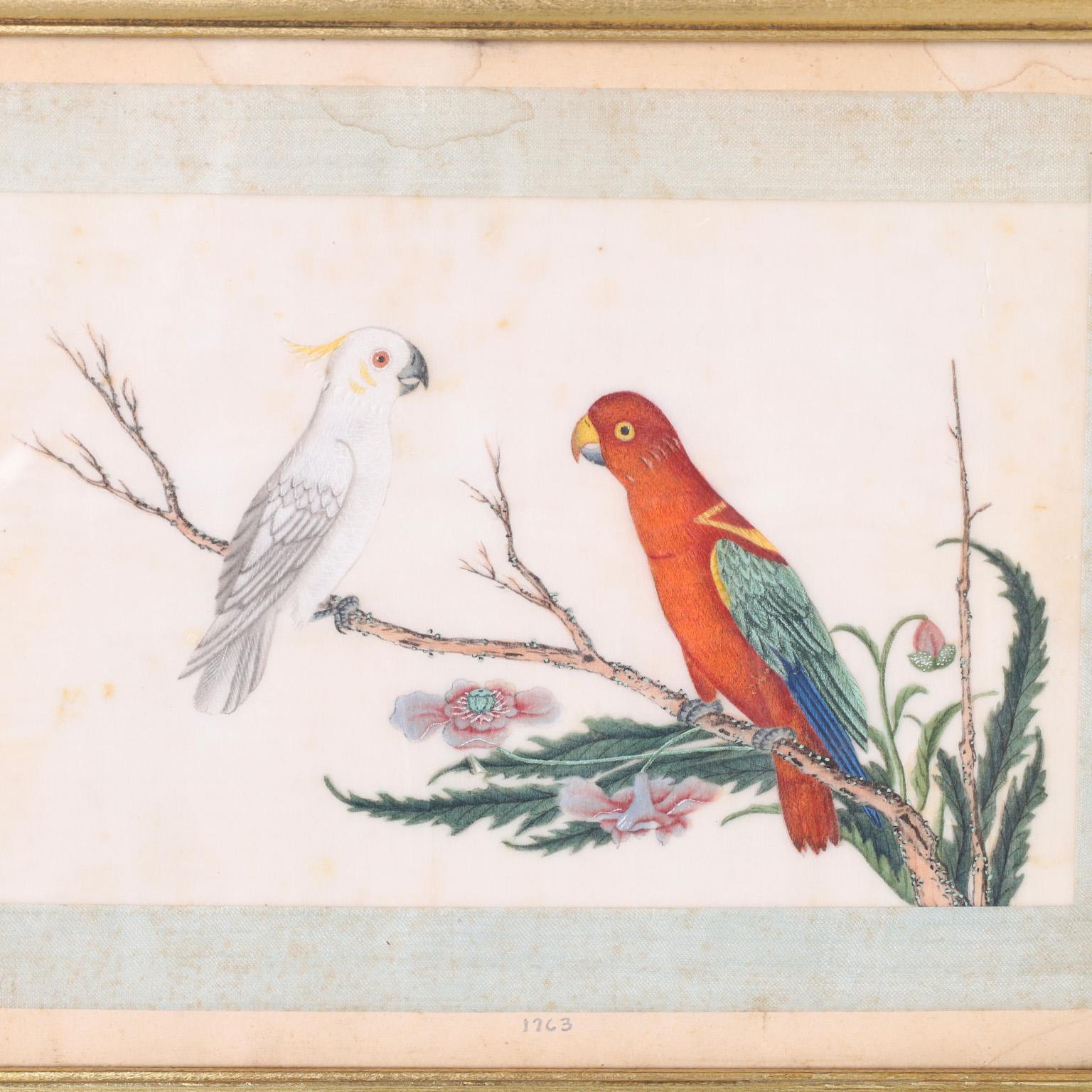Set of Eight Antique Japanese Bird Paintings In Good Condition For Sale In Palm Beach, FL