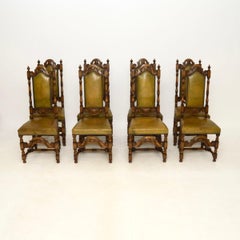 Set of Eight Antique Leather and Oak Dining Chairs