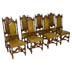 Set of Eight Antique Leather and Oak Dining Chairs