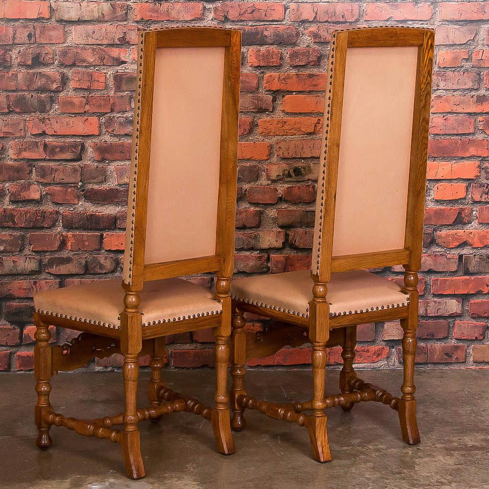 Danish Set of Eight Antique Leather Upholstered High Back Dining Chairs