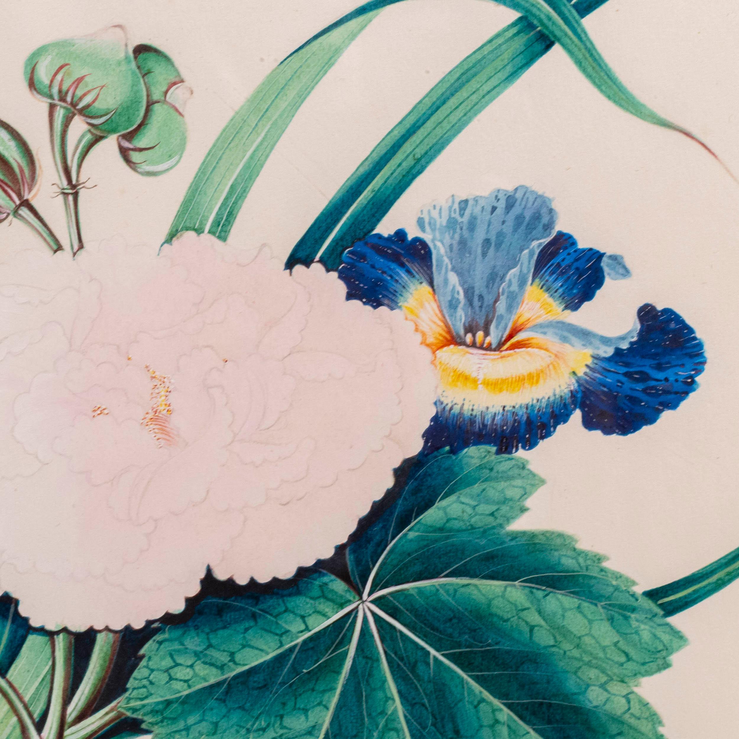 Immagini di fiori e farfalle dipinte a mano in vendita 3