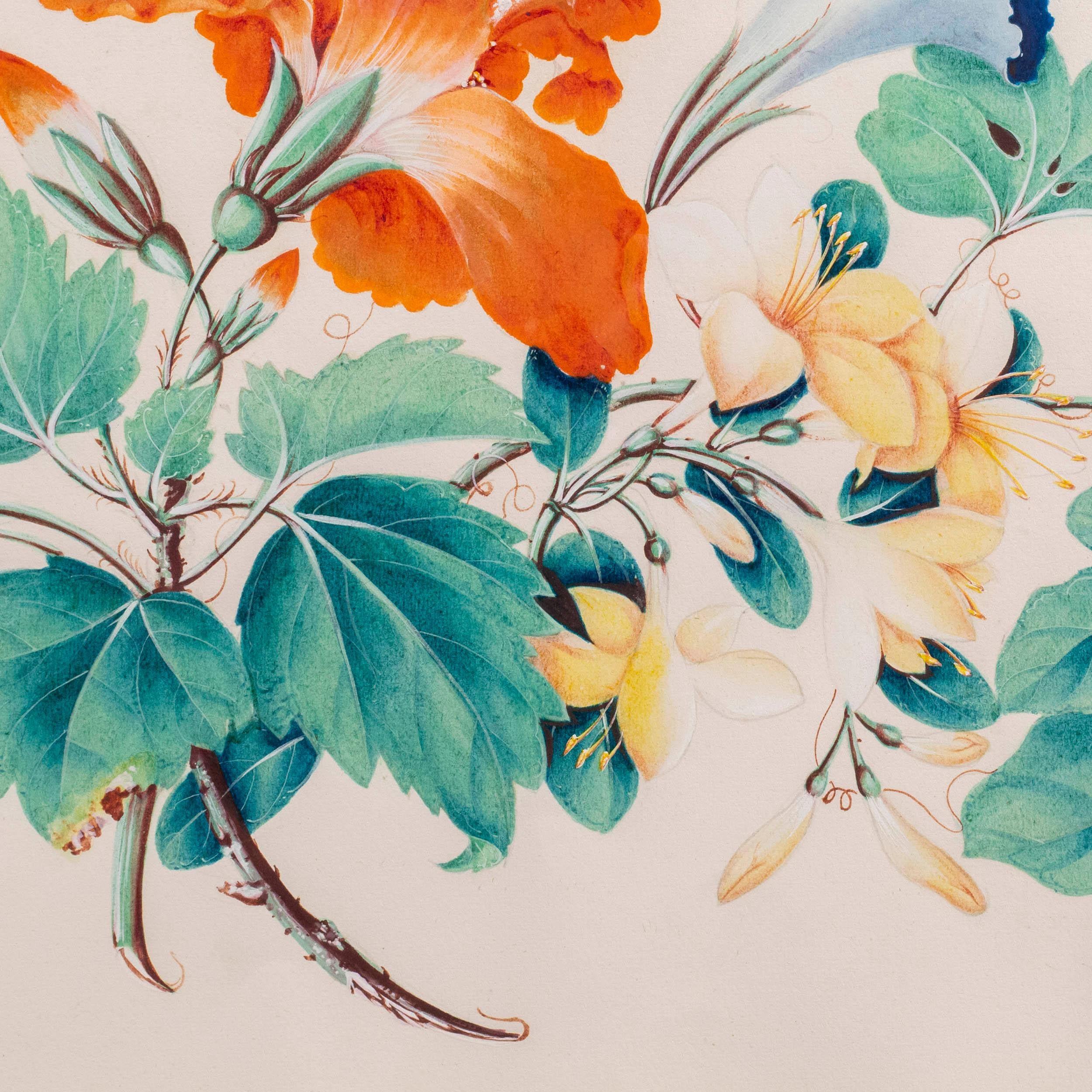 Carta Immagini di fiori e farfalle dipinte a mano in vendita
