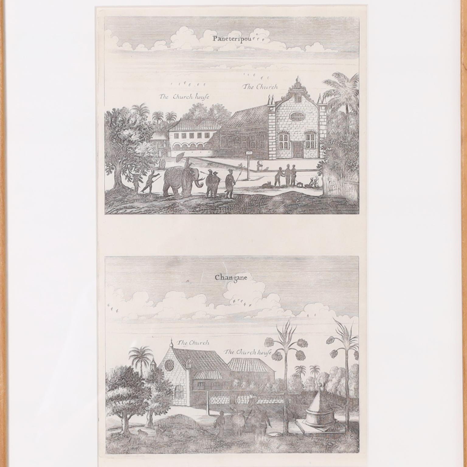 Hand-Crafted Set of Eight Antique Prints Depicting 17th Century Churches  For Sale