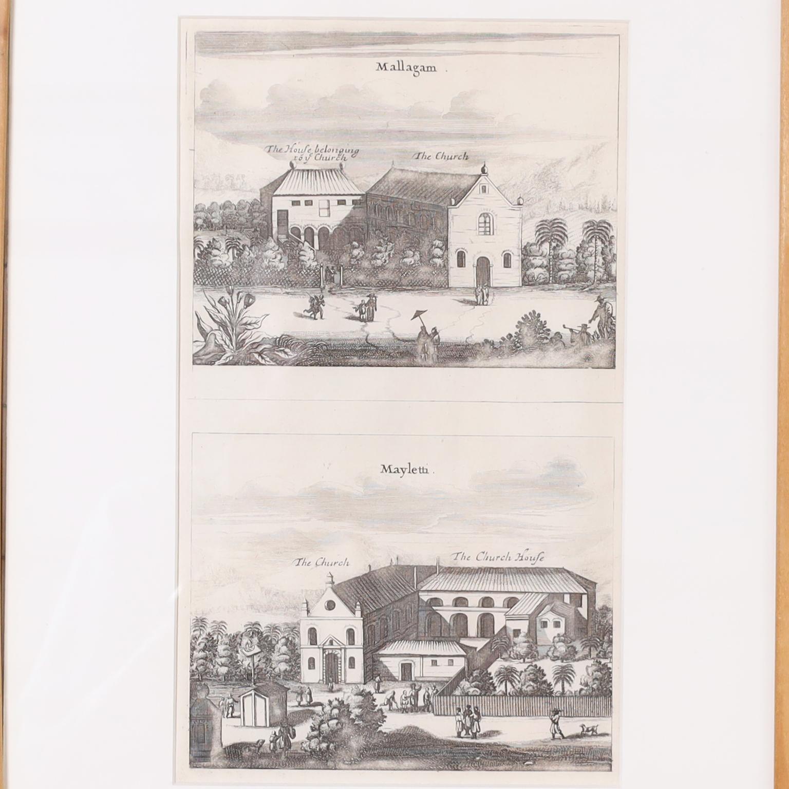 19th Century Set of Eight Antique Prints Depicting 17th Century Churches  For Sale