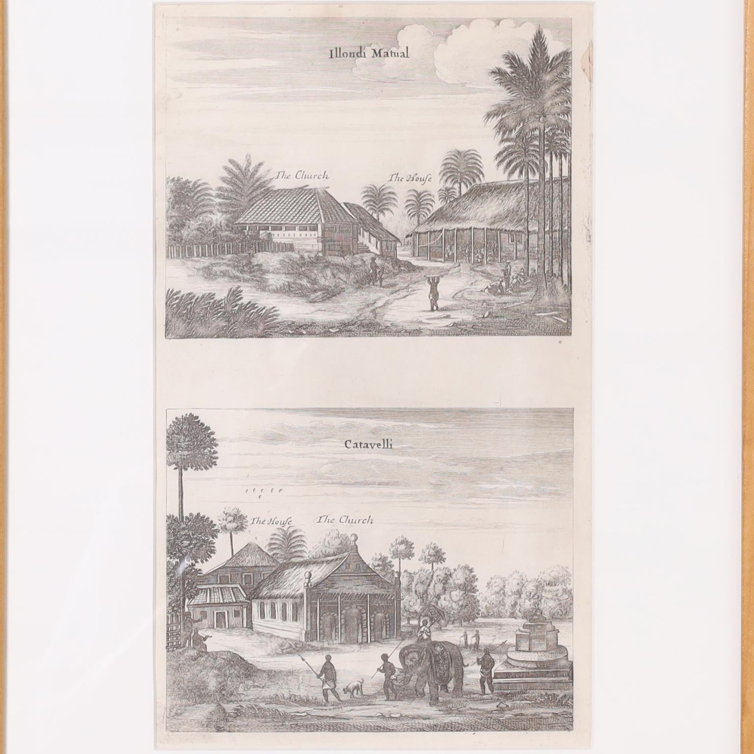 Paint Set of Eight Antique Prints Depicting 17th Century Churches  For Sale