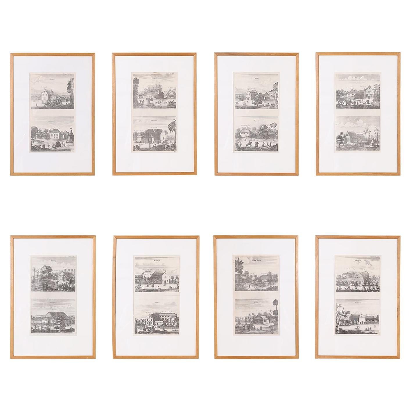 Set of Eight Antique Prints Depicting 17th Century Churches  For Sale