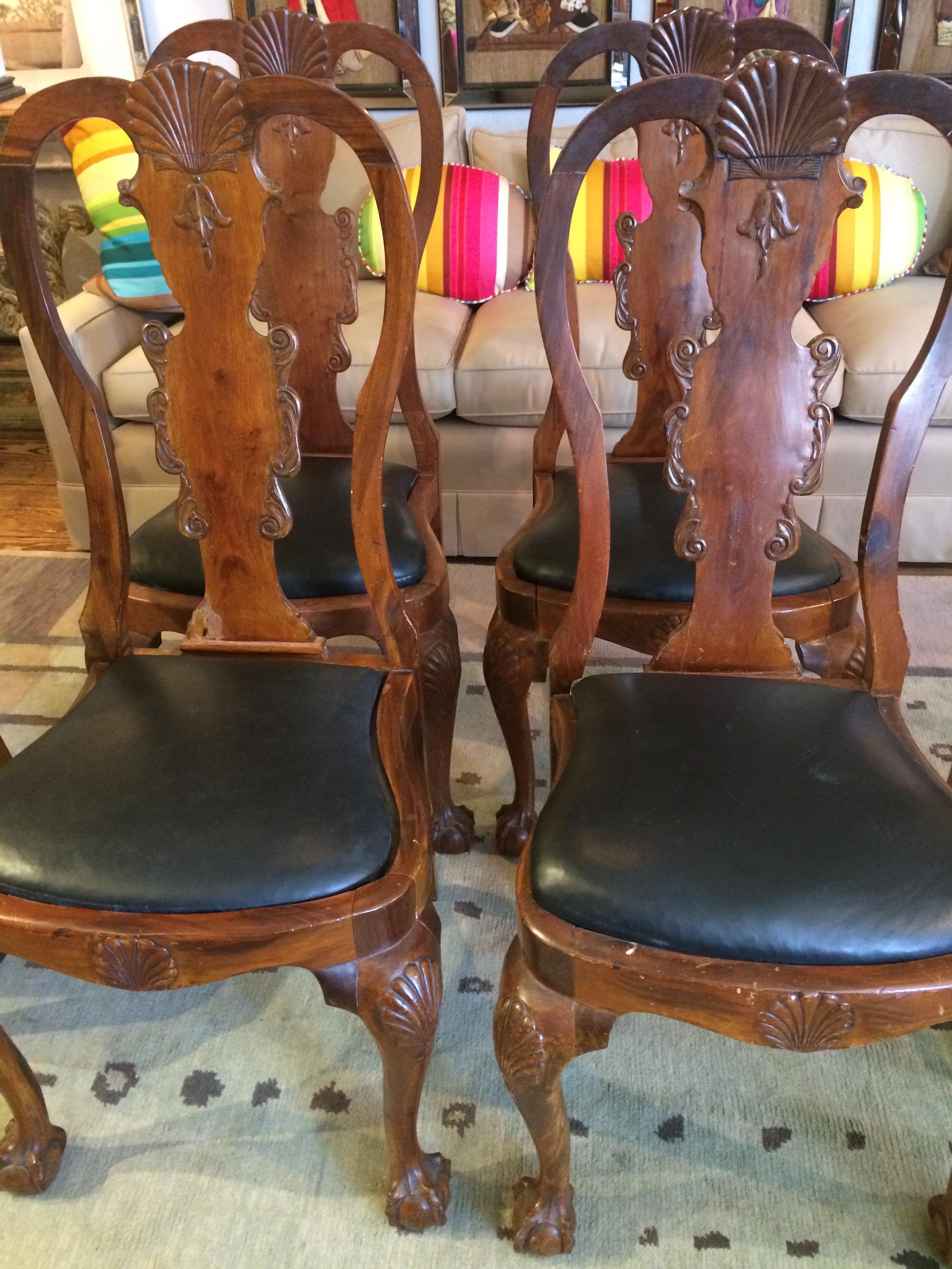 19th Century Set of Eight Serpeant Motife Antique Queen Anne Style Dining Chairs