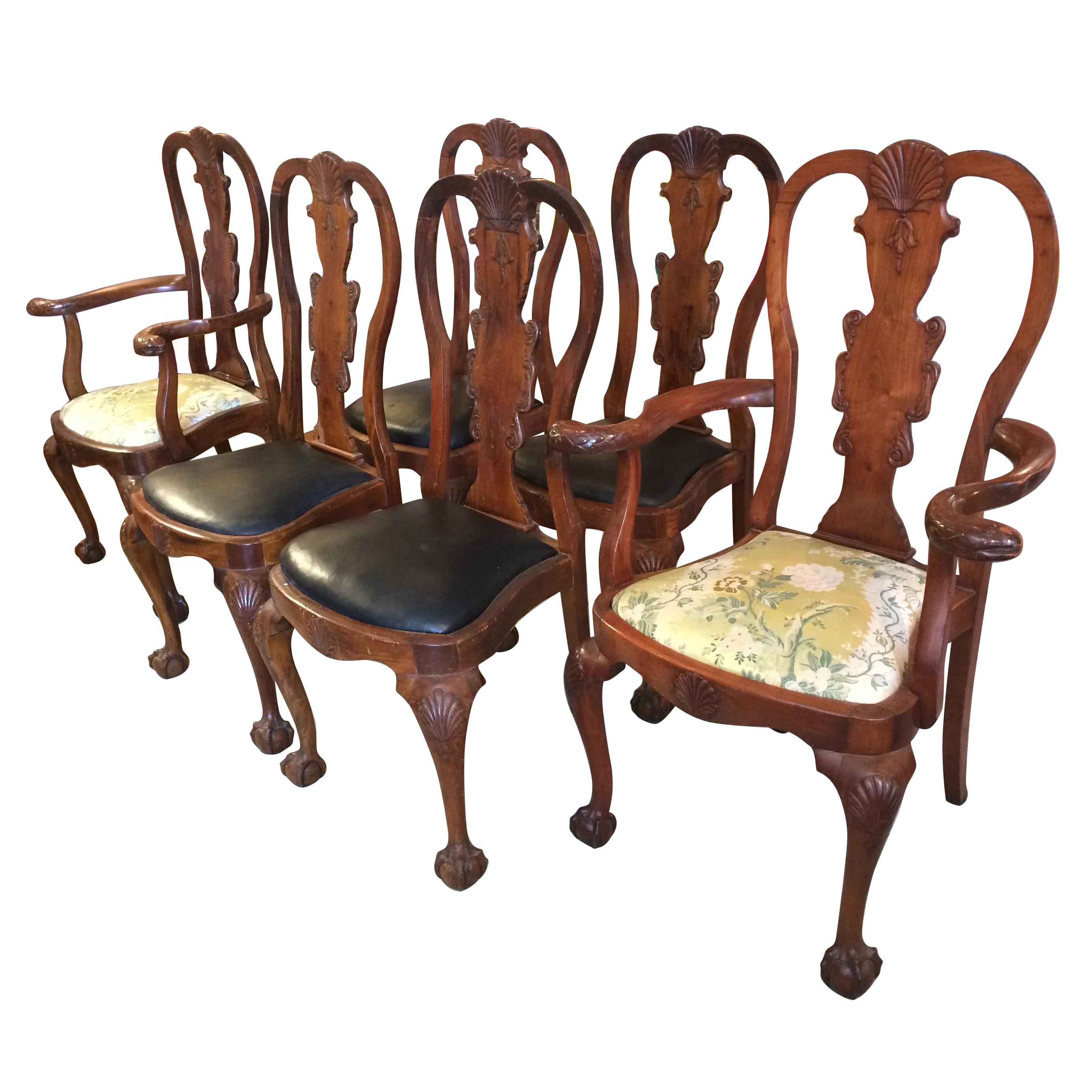 Set of Eight Serpeant Motife Antique Queen Anne Style Dining Chairs